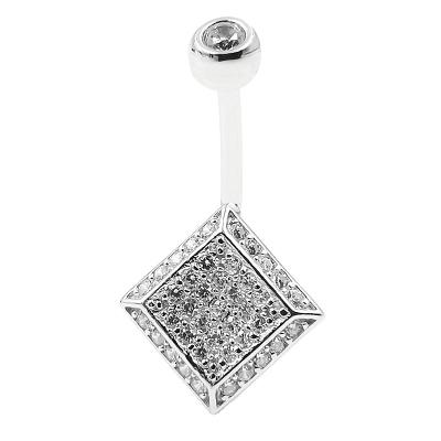 China 925 Sterling Silver Navel FASHIONABLE Cubic Zircon Belly Button Ring Micro Square Insert Ring For Women for sale