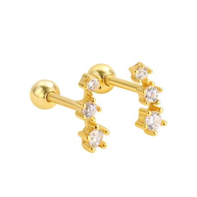 China New Trendy Gold Plated S925 Sterling Silver Cubic Zirconia Geometric Needle Set Screw Custom Jewelry Stud Earrings for sale