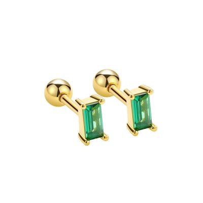 China Hot Selling FASHIONABLE Rectangular Screw Pin Stud Earrings ZIRCON Ball Stud Earrings S925 Sterling Silver Elegant Diamond For Women for sale