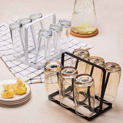 China Modern High Quality Portable Six-Cup Kitchen Drain Rack Inverted Glass Stocked Storage Rack Kitchen Drain Holder With Handle for sale