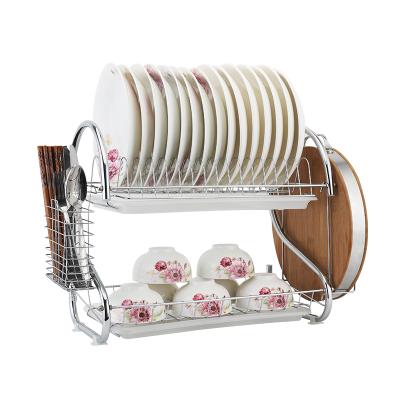 China Sustainable Multifunctional Kitchen Metal Iron Double-Layer Cutlery Rack With Cutlery Rack And Dish Rack Drain Cup Holder for sale