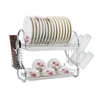 China Sustainable Multifunctional Kitchen Metal Iron Double-Layer Cutlery Rack With Cutlery Rack And Dish Rack Drain Cup Holder for sale