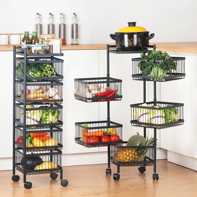 China 5 Layer Kitchen Fruit and Vegetable Viable Square Round Rack, Movable Rotating Storage Rack, Household Sundries Fruit Rack for sale