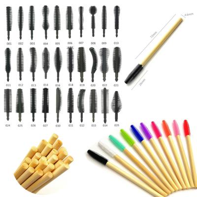 China Fashionable Eco-friendly Makeup Biodegradable Wooden Handle Magic Wand Mascara Silicone Rubber Eyelash Brush for sale