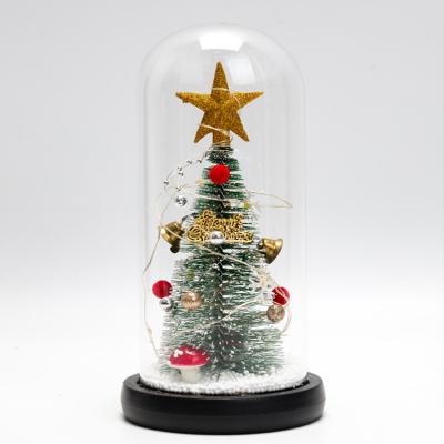 China Hot Creative Christmas Tree Gift Glass Cover Holiday Sales Desktop Decoration Ornaments LED Lights For Christmas for sale