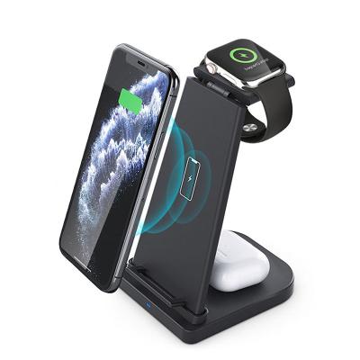 China 15W Qi Wireless Fast Mobile Phone Charging Station 3 in 1 Wireless Charger Phone Holder for iPhone 12 Airpods Apple Watch for sale