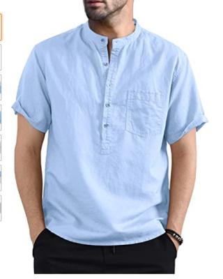 China Gently 2022 Summer High Quality Men's Shorts Sleeves Solid Color Cotton Shirts Vintage Shirts for sale