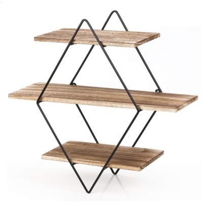 China Floating Wall Iron Furniture Adjustable (Height) Wooden Decorative Wooden Shelf Floating Wall Shelf for sale