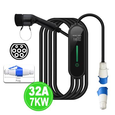 China Voltage Monitoring 7KW Charger 32A EV Portable Charging Station Type - 2 ev Portable Charger for sale