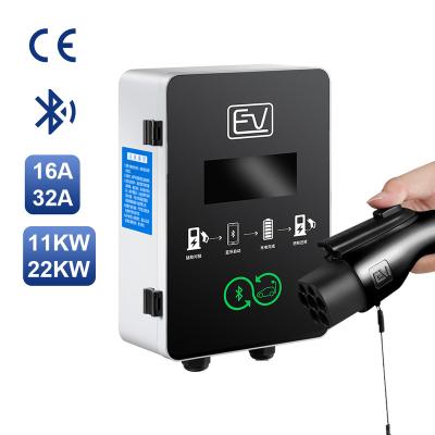 China IEC 62196-2 5m cable 22KW ev wallbox OEM voltage monitoring electric car charging station 32A for sale