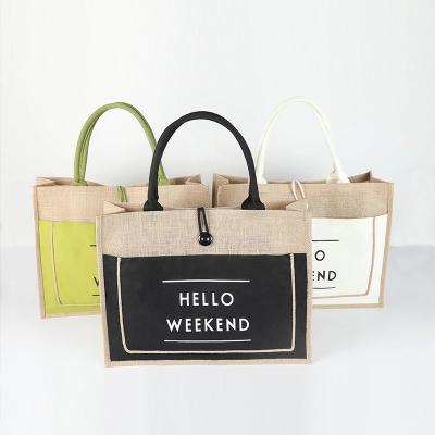 China Reusable Jute Tote Shopping Bag Laminated Jute Shopping Bag Jute Bag for sale