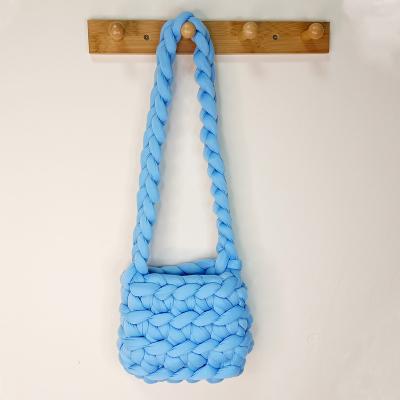 China None Factory Direct Fashion Women's Shoulder Bags 2023 Thick Rope Knitting Handmade Cute Candy Color Handbag Ladies Crochet Fancy Bag for sale