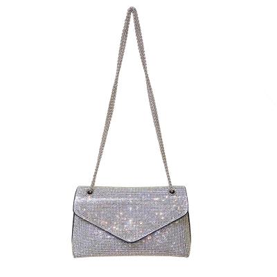 China None Factory Direct Silver Rhinestone Purse 2023 Bling Ladies Shoulder Bag With Party Chain Handbags For Women Luxury PU Leather Bag for sale