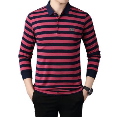 China Hot Sale High Quality Men's Stripe Cotton T-Shirts Wholesale Breathable Striped Polo Shirts Custom Logo Blank for sale