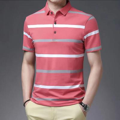 China Anti-wrinkle T-shirts custom logo men's clothing short sleeve cotton striped shirt 2022 retro quality t-shirt trend striped short-sleeve for sale