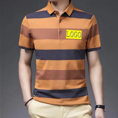 China Anti-wrinkle oem service collar design striped 2022 summer new look oem fashion beach stripe 100% cheap striped t shirts for sale