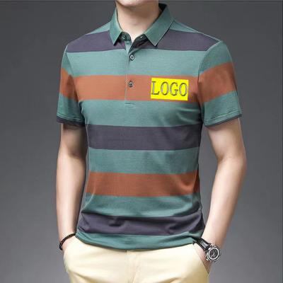 China Custom 100% Striped T-shirt Men Cotton Polo Shirt Anti-Wrinkle With Logo Cheap Striped Custom Tees for sale