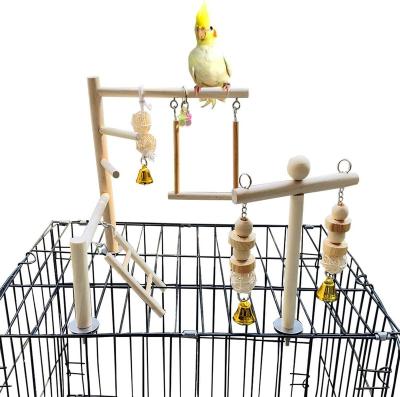 China Wooden Cage Stand Parakeet Gym Playground Playground Bird Perches Park Ladders Conure Chewing Swing Climbing Toy for sale