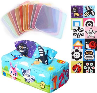 China Cartoon Baby Tissue Box Toys - Magic Tissue Box Baby Sensory Toy with 3 Ply Paper - 12 Colorful Scarves for sale