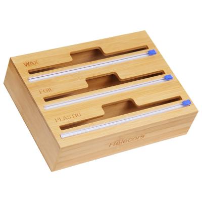 China Sustainable Natural Bamboo Foil and Plastic Wrap Organizer with Cutter, Foil Dispenser, Compatible with 12