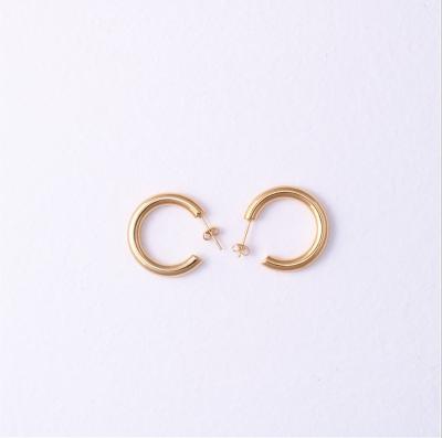 China TRENDY Wholesale Stainless Steel Gold Silver Jewelry Fashion Thick Simple Circle Hoop Earrings For Women for sale