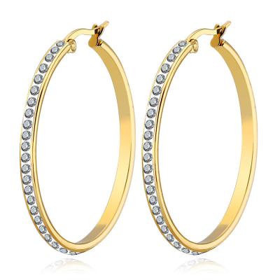 China New CLASSIC Trendy Big Stainless Steel Round Shaped Crystal Diamond Hoop Earrings for sale