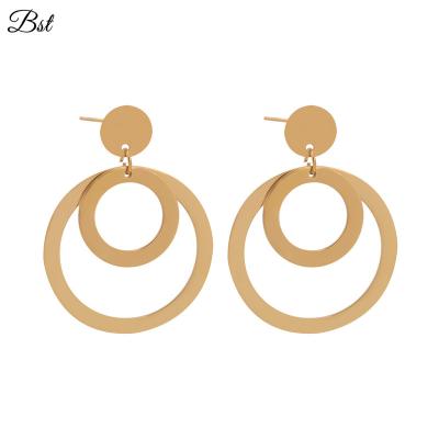 China FASHIONABLE Wholesale Stainless Steel Gold Plated Fine Jewelry Circular Circle Double Earrings for sale