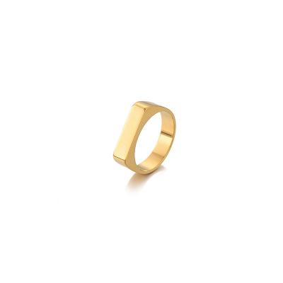 China Wholesale Trendy Fashion 18K Gold Plated Stainless Steel Ring For Women Simple Geometric Flat for sale