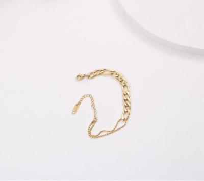 China TRENDY New Designs Double Layer Beads 18K Gold Plated Stainless Steel Jewelry Figaro Chain Bracelet for sale