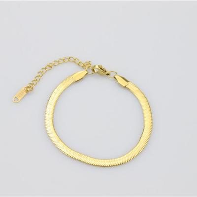 China TRENDY Fashion 18K Gold Plated Stainless Steel Jewelry Flat Snake Chain Bracelet For Women for sale