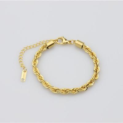 China TRENDY 18K Gold Plated Stainless Steel Rope Chain Bracelet Jewelry Woven Twisted Women for sale