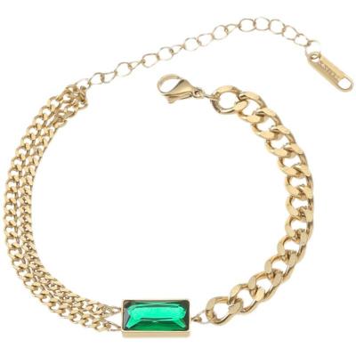 China Fashion Trendy Wholesale Gold Plated Luxury Exquisite Emerald Stainless Steel Bracelet For Women for sale