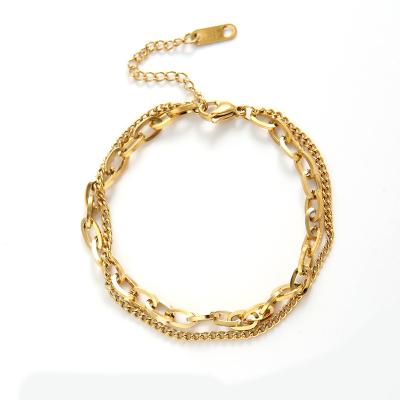 China Fashion TRENDY Jewelry Style Sweet Gold Plated Stainless Steel Double Chain Bracelets for sale