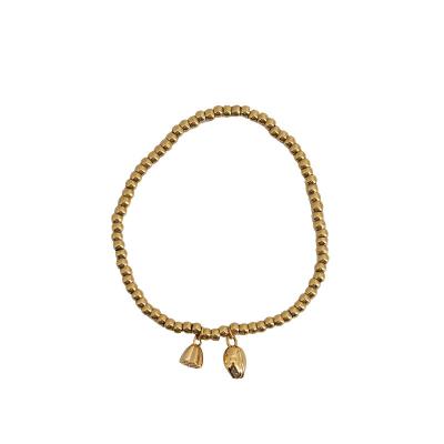 China Cute Wholesale 18K Gold Plated Good Luck Lotus Seed Ball Elastic Stainless Steel Bracelet for sale