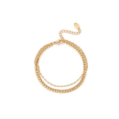 China TRENDY Wholesale 18K Gold Plated Stainless Steel Personality Fashion Double Strand Bracelet For Women for sale