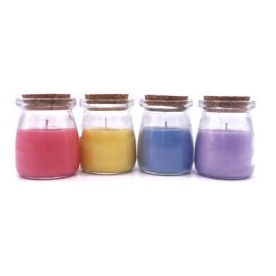 China LB01T Promotion Gift Perfume Scented Custom Clear Glass Pudding Scented Candle in Candle Jar with Cork Lid Bulk for sale