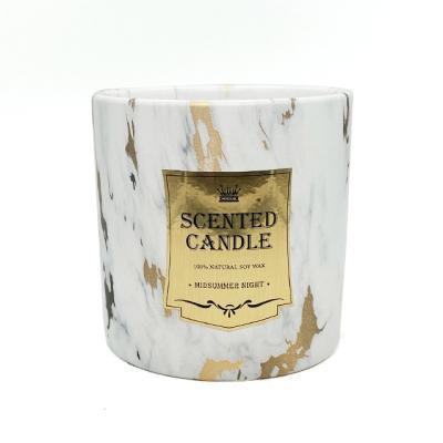 China LTC07 18.6oz Colorful Flame Scented Candle in Gold Ceramic Pattern Round Marble Vessel Tumbler Candle Holder for sale