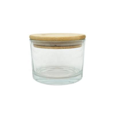 China ECO-frendly LKA06T customized transparent glass candle jar with bamboo lid for DIY candle making for sale