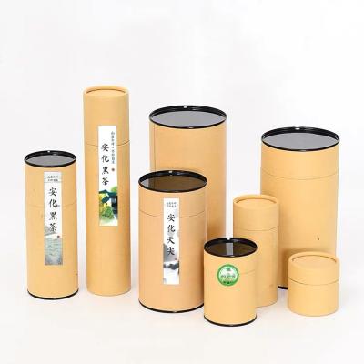 China Recycled Materials Brown Craft Paper Tube Full Round Box Packaging Printed Airtight Compound Recyclable Black Crate Boxes With Easy Peel Off Lid for sale