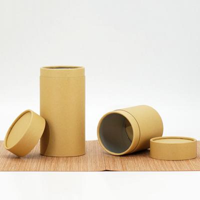 China Recycled Materials Sun Packing Blank Cardboard Cylinder Round Custom Packaging Cardboard Tea Box With Lid Brown Kraft Paper Tube for sale