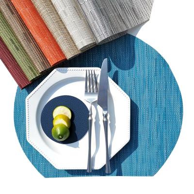 China Viable Semicircle Woven Table Mat Custom European Style PVC Table Mat Western Place Mat Dining for sale