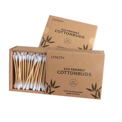 China Eco-Friendly 200 Sticks Bamboo Sticks In Carton Box Cotton Swabs Double Head Ear Cleaning Cotton Swab Buds for sale