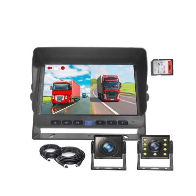 China Split 2 Monitor 7 Inch IPS Screen 2CH Truck DVR Recorder AHD Monitor with 2 Channels Front Reverse Backup AHD Recording Camera for sale