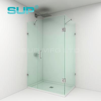 China Guangdong modern factory brass hardware 90 degree square shape hinge frameless shower enclosure for sale