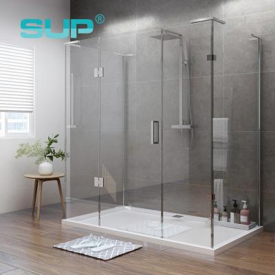 China Modern Right Side Brass Frameless 90 Degree Hinge And Sliding Door Support Rail Bathroom Accessories for sale