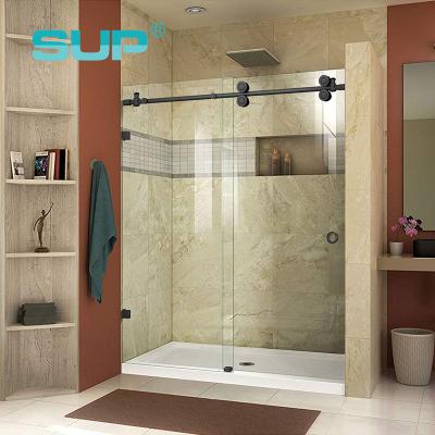 China D55 Mm Bronze Shower Door Sliding Wheels D25 Mm Round Rail Stainless Steel 8-12 Mm Thickness Shower Screen Oil Glass Modern Rubbing Strip for sale