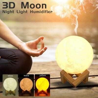 China 1500ML Car 3D Humidifier Moon Lamp Humidifier with LED Night Light 3 Colors USB Diffuser Holder Desktop Wooden Humidifier for sale