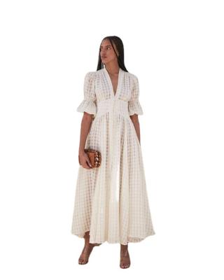 China New Viable Women's Dress Summer Temperament Skirt White Long Waist Casual Comfortable Plaid Dress High for sale