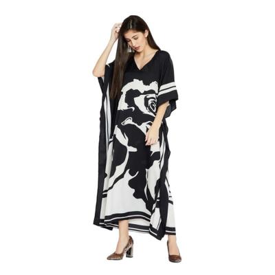 China European and American polyester long dress style beach skirt holiday leisure QUICK DRY black and white printed dress loosely for sale