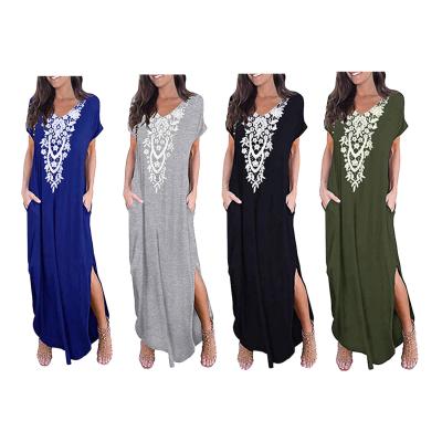 China Breathable Drop Shipping V Neck Summer Women Dresses Long Maxi Casual Dress for sale